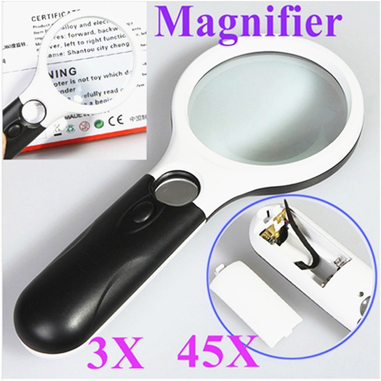 Handheld Illuminated 3X 45X Dual Lens Magnifier Magnifying with 3 LED Light-11