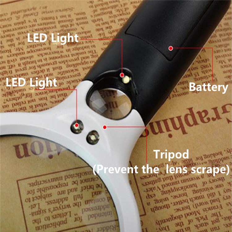Handheld Illuminated 3X 45X Dual Lens Magnifier Magnifying with 3 LED Light-3