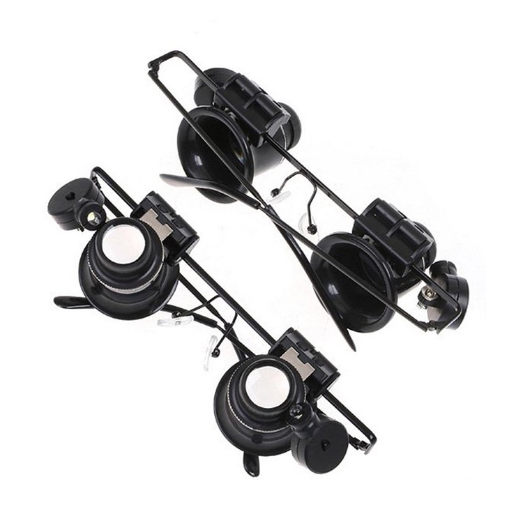 Glasses Magnifier 20X LED Double Glasses Loupe Jeweler Watch Repair Magnifying Eyeglasses - Black-2