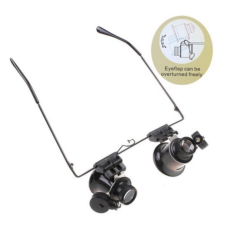 Glasses Magnifier 20X LED Double Glasses Loupe Jeweler Watch Repair Magnifying Eyeglasses - Black-3
