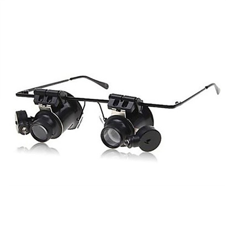 Glasses Magnifier 20X LED Double Glasses Loupe Jeweler Watch Repair Magnifying Eyeglasses - Black-5