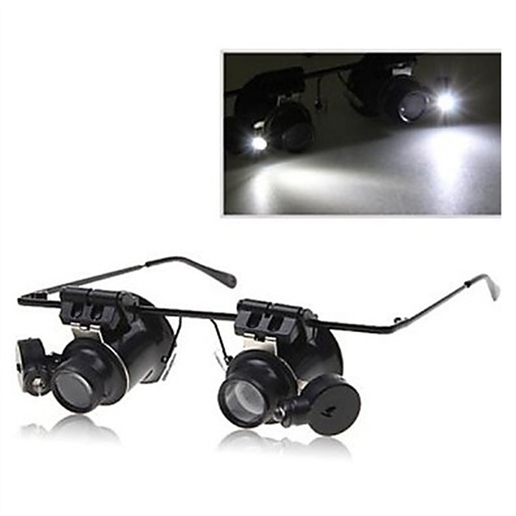 Glasses Magnifier 20X LED Double Glasses Loupe Jeweler Watch Repair Magnifying Eyeglasses - Black-6