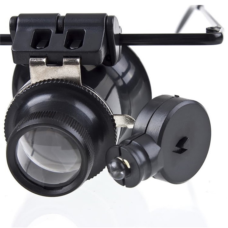 Glasses Magnifier 20X LED Double Glasses Loupe Jeweler Watch Repair Magnifying Eyeglasses - Black-8