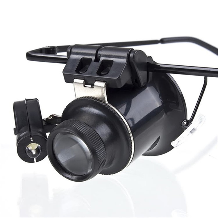 Glasses Magnifier 20X LED Double Glasses Loupe Jeweler Watch Repair Magnifying Eyeglasses - Black-9