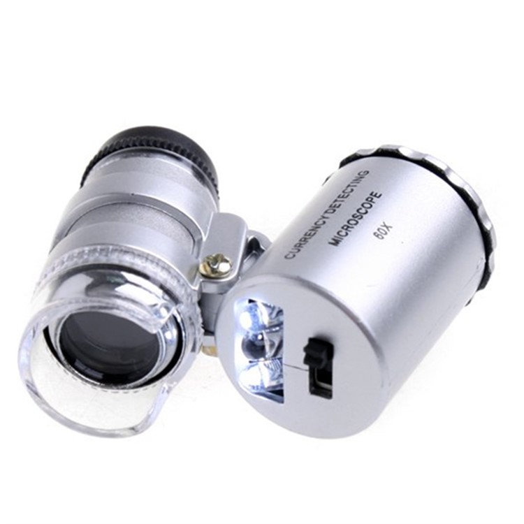 60X Mini Portable Magnifier Currency Detector Loupe Magnified Tool with LED / UV Light - Silver-10