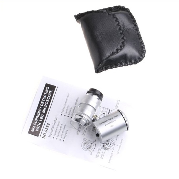 60X Mini Portable Magnifier Currency Detector Loupe Magnified Tool with LED / UV Light - Silver-12
