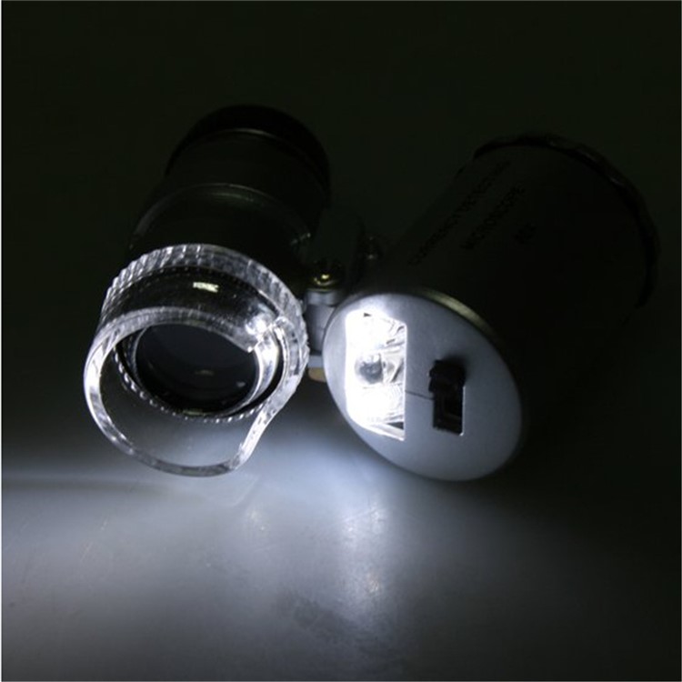 60X Mini Portable Magnifier Currency Detector Loupe Magnified Tool with LED / UV Light - Silver-13