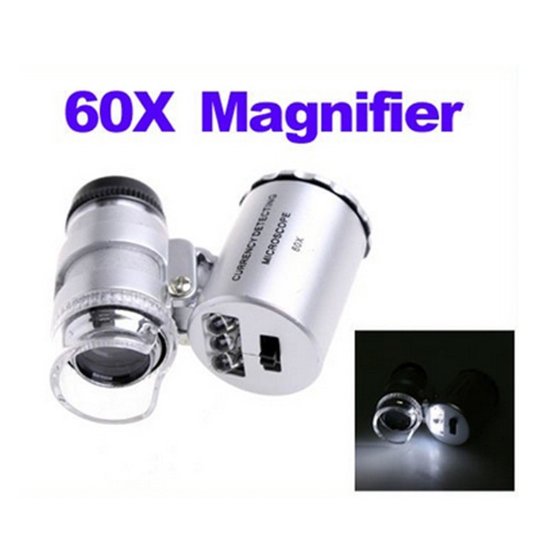 60X Mini Portable Magnifier Currency Detector Loupe Magnified Tool with LED / UV Light - Silver-15