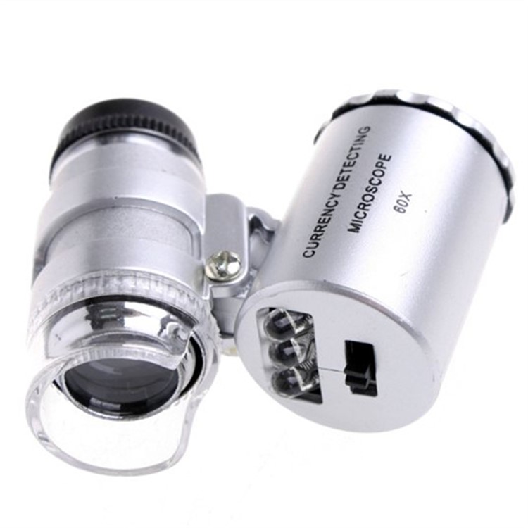 60X Mini Portable Magnifier Currency Detector Loupe Magnified Tool with LED / UV Light - Silver-6