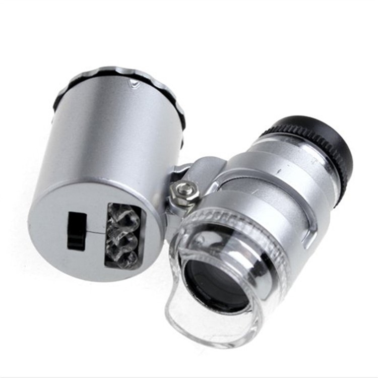 60X Mini Portable Magnifier Currency Detector Loupe Magnified Tool with LED / UV Light - Silver-9