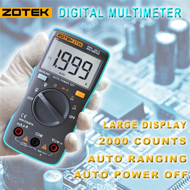 ZOTEK ZT98 Portable Auto-ranging Digital Multimeter with Kickstand - Black / Blue-3