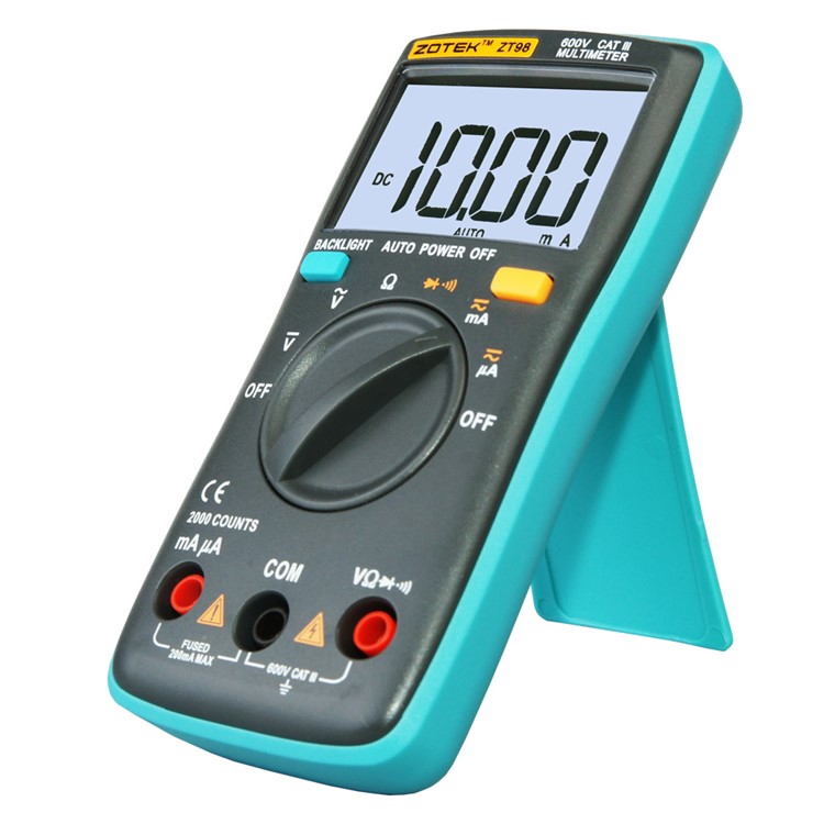 ZOTEK ZT98 Portable Auto-ranging Digital Multimeter with Kickstand - Black / Blue-4