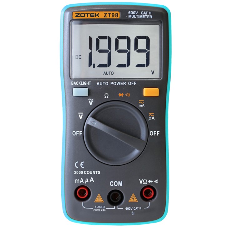 ZOTEK ZT98 Portable Auto-ranging Digital Multimeter with Kickstand - Black / Blue-6