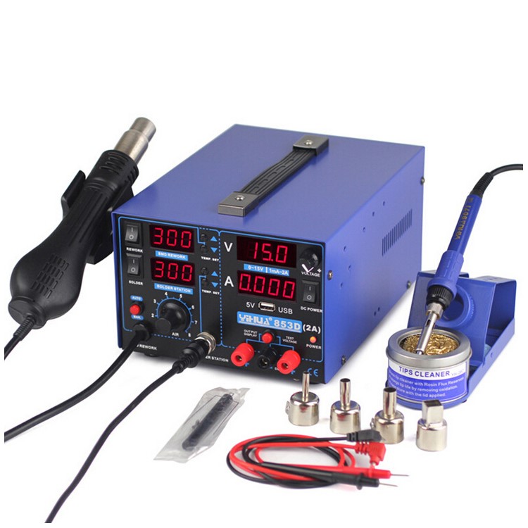 YIHUA 853D 2A USB 3-In-1 4-LED Soldering Rework Station Hot Air Gun with Power Supply - CN Plug / AC 220V-1