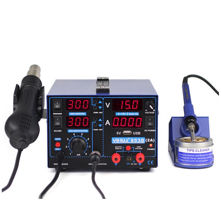 YIHUA 853D 2A USB 3-In-1 4-LED Soldering Rework Station Hot Air Gun with Power Supply - CN Plug / AC 220V-2