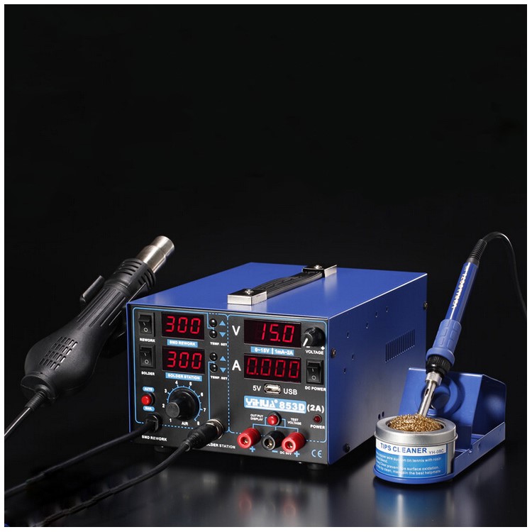 YIHUA 853D 2A USB 3-In-1 4-LED Soldering Rework Station Hot Air Gun with Power Supply - CN Plug / AC 220V-5