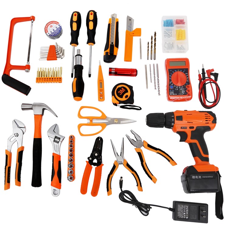 SOLUDE 57Pcs Multifunctional Household Hardware Tool Kit with 21V Lithium Electric Drill Etc (ST-057A)-3