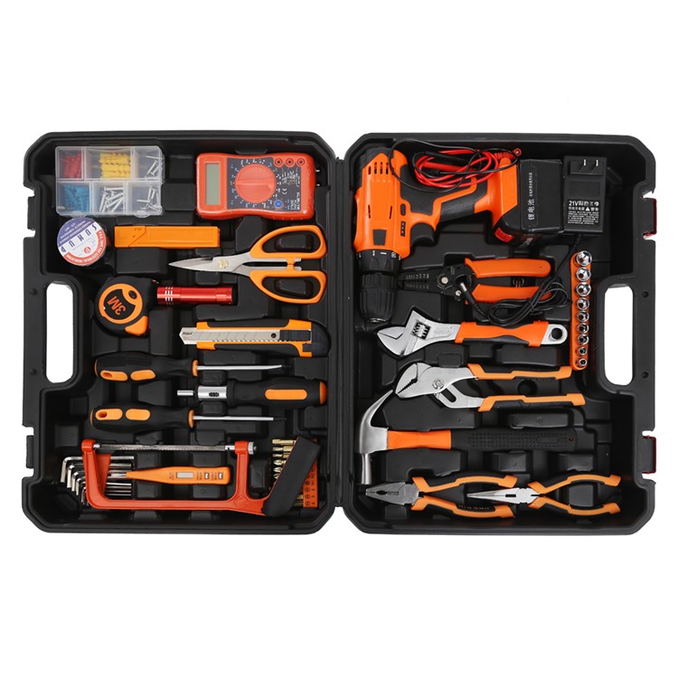 SOLUDE 57Pcs Multifunctional Household Hardware Tool Kit with 21V Lithium Electric Drill Etc (ST-057A)-4