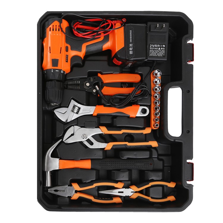 SOLUDE 57Pcs Multifunctional Household Hardware Tool Kit with 21V Lithium Electric Drill Etc (ST-057A)-5