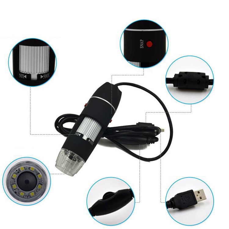 ANDONSTAR Portable 50X-500X 8-LED HD USB Digital Microscope Magnifier Endoscope with Metal Stand - Black-4