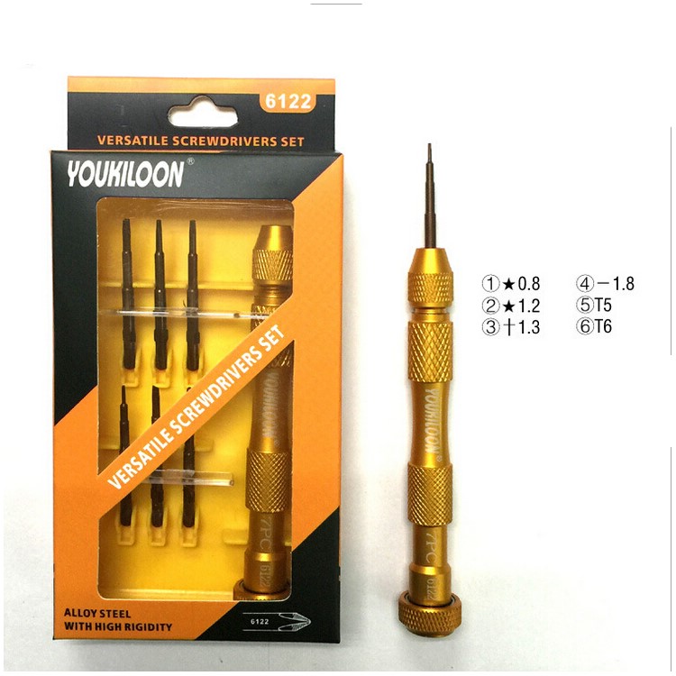YOUKILOON S2 Alloy Steel 6 Bits Screwdriver Tool Set for iPhone Samsung Etc.-1