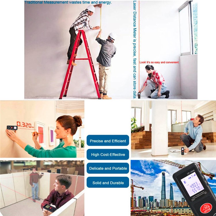 CP-100H 100M Handheld Digital Laser Distance Meter Measure Test Tool for Construction Industries - Yellow-5