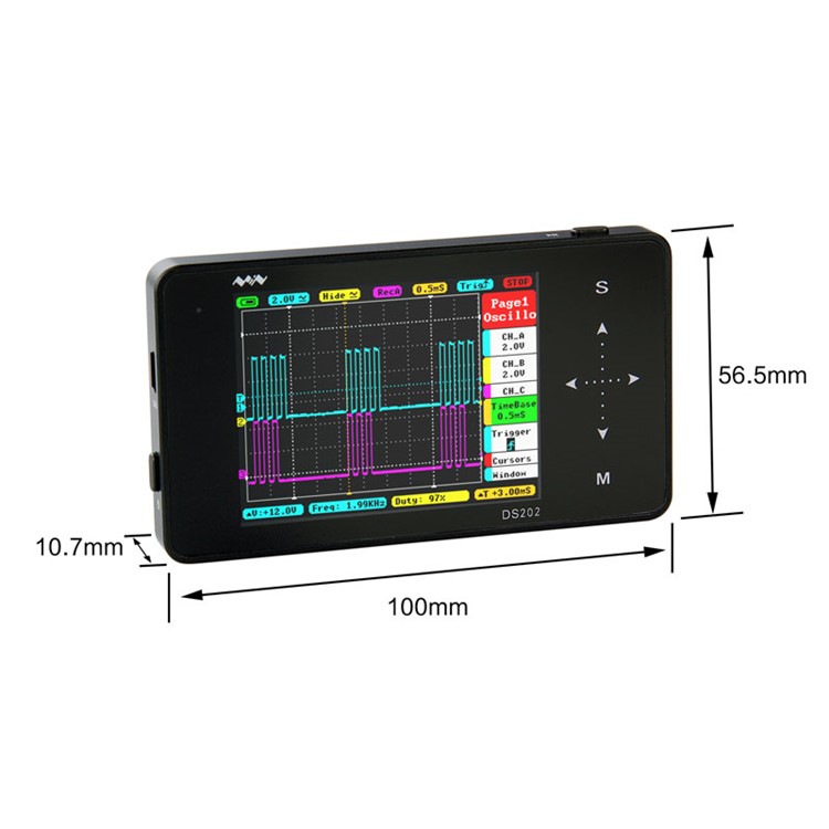 DS202 Portable Mini Handheld Touch Screen Digital Storage Two Channel Oscilloscope - Black-2