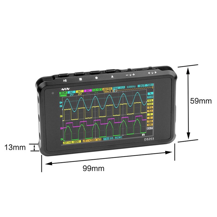 DS203 Portable 3-inch LCD Display Touch Screen 4 Channel Digital Storage Oscilloscope - Black-2
