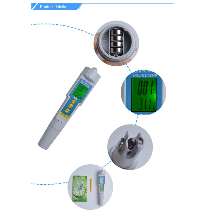 3-in-1 Portable PH/EC/TEMP Meter Trimeter Pen Type Water Quality Monitor Tester Detector - White-10