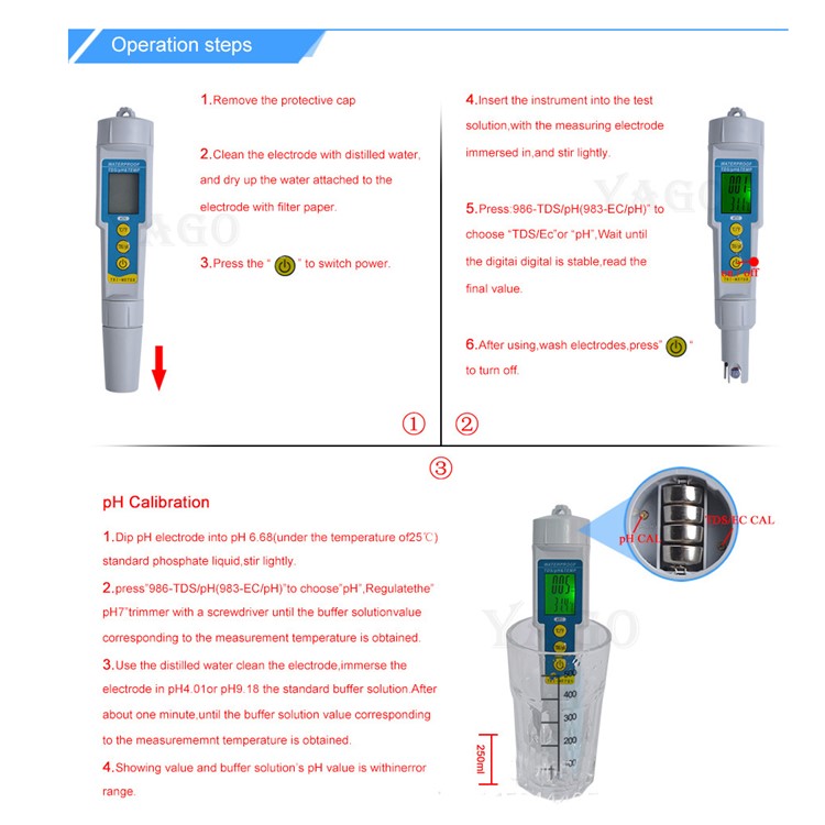 3-in-1 Portable PH/EC/TEMP Meter Trimeter Pen Type Water Quality Monitor Tester Detector - White-7