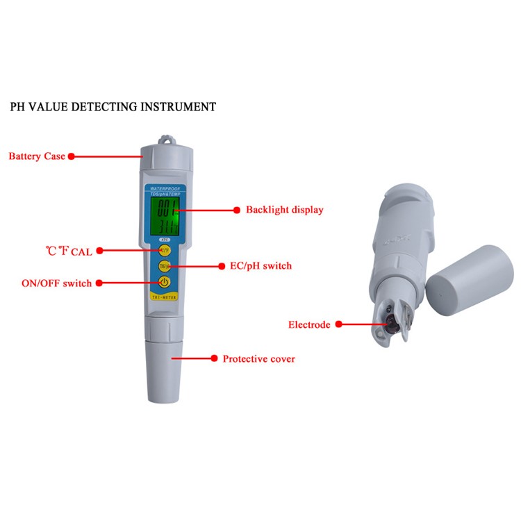 3-in-1 Portable PH/EC/TEMP Meter Trimeter Pen Type Water Quality Monitor Tester Detector - White-8