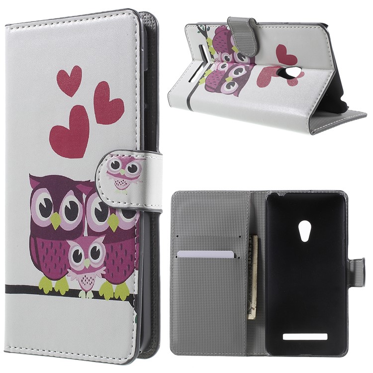 Magnetic Leather Stand Case for Asus Zenfone 5 A500KL A500CG (2014) / A501CG (2015) - Three Owls and Hearts-1