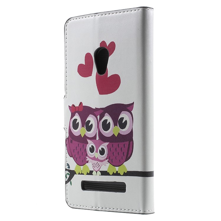 Magnetic Leather Stand Case for Asus Zenfone 5 A500KL A500CG (2014) / A501CG (2015) - Three Owls and Hearts-2