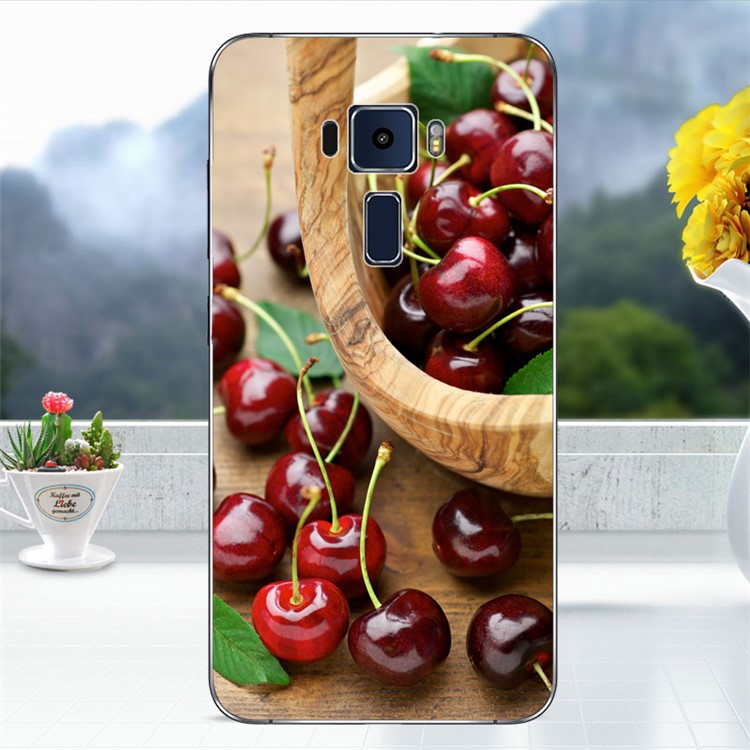 Softlyfit Embossed TPU Mobile Case for Asus Zenfone 3 ZE520KL - Cherry-1