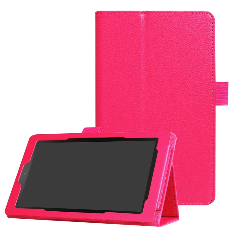 For Amazon Fire HD 8 (2017) Stand Leather Tablet Case Litchi Texture - Rose-1