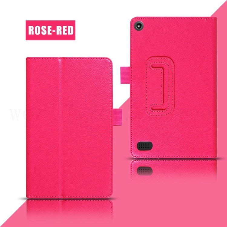 For Amazon Fire HD 8 (2017) Stand Leather Tablet Case Litchi Texture - Rose-2