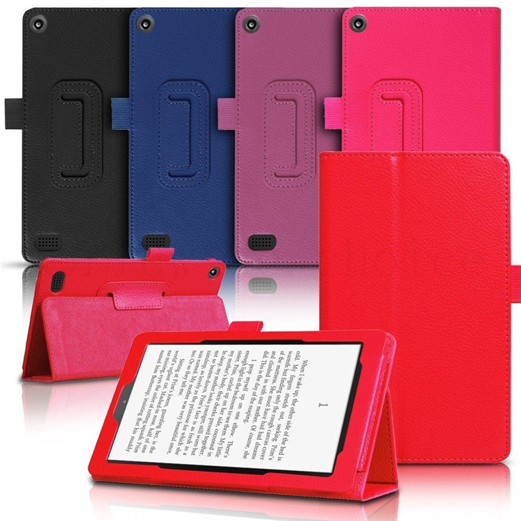 For Amazon Fire HD 8 (2017) Stand Leather Tablet Case Litchi Texture - Rose-4