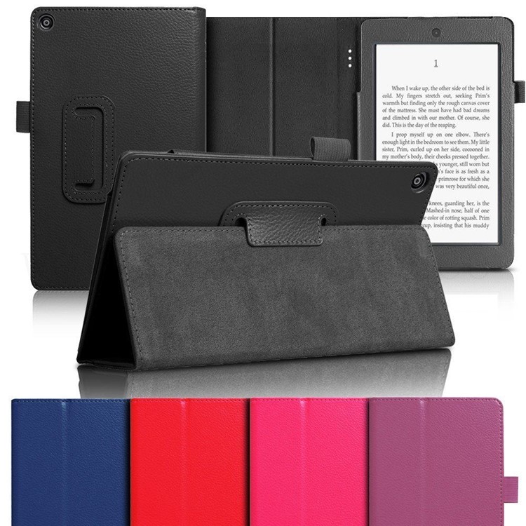 For Amazon Fire HD 8 (2017) Stand Leather Tablet Case Litchi Texture - Rose-6