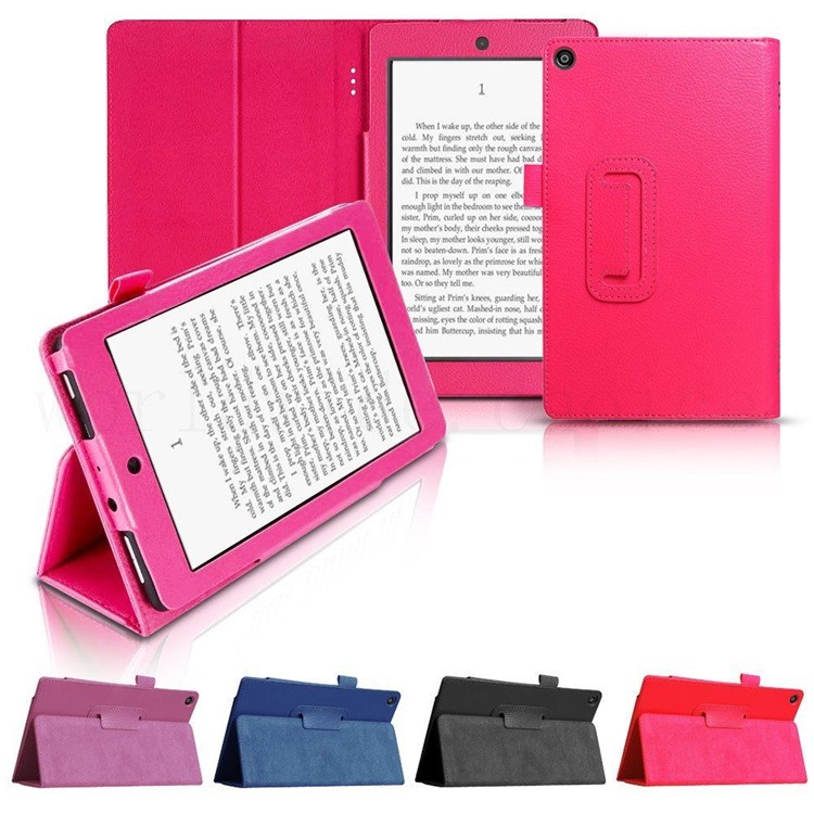For Amazon Fire HD 8 (2017) Stand Leather Tablet Case Litchi Texture - Rose-8