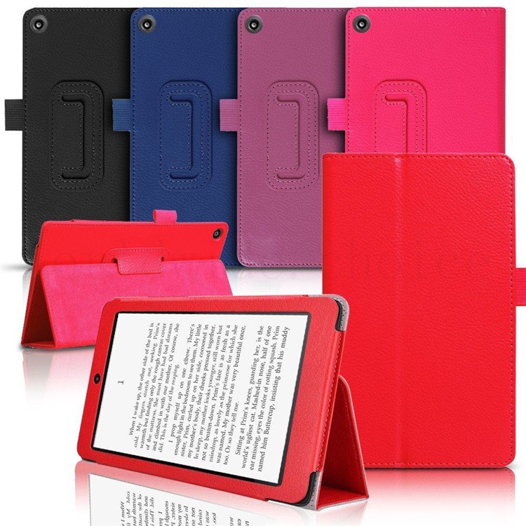 For Amazon Fire HD 8 (2017) Stand Leather Tablet Case Litchi Texture - Rose-9