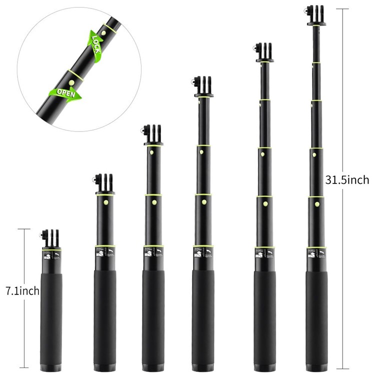 7.1-31.5 Inch Extendable Selfie Stick for GoPro Hero 5/4/3 etc. with Remote Clip Mount -2