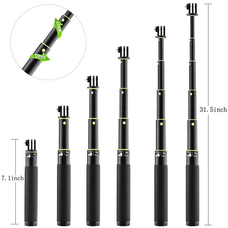 7.1-31.5 Inch Extendable Selfie Stick for GoPro Hero 5/4/3 etc. with Remote Clip Mount -3