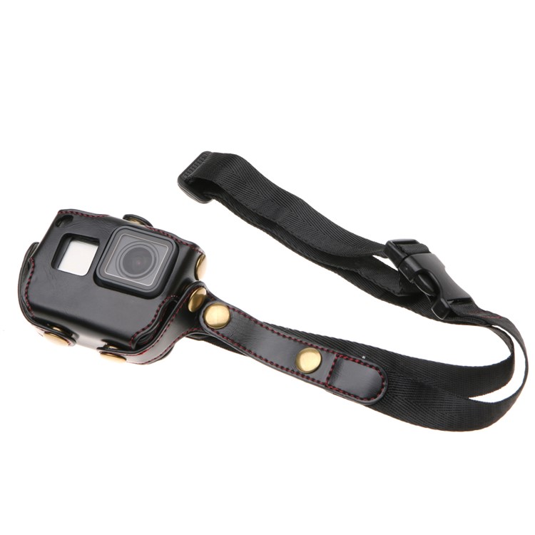 Protective Leather Camera Case with Shoulder Strap for GoPro Hero 6 / Hero 5 Black - Black-1