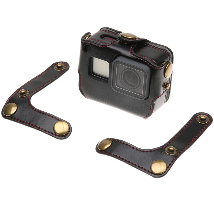 Protective Leather Camera Case with Shoulder Strap for GoPro Hero 6 / Hero 5 Black - Black-2