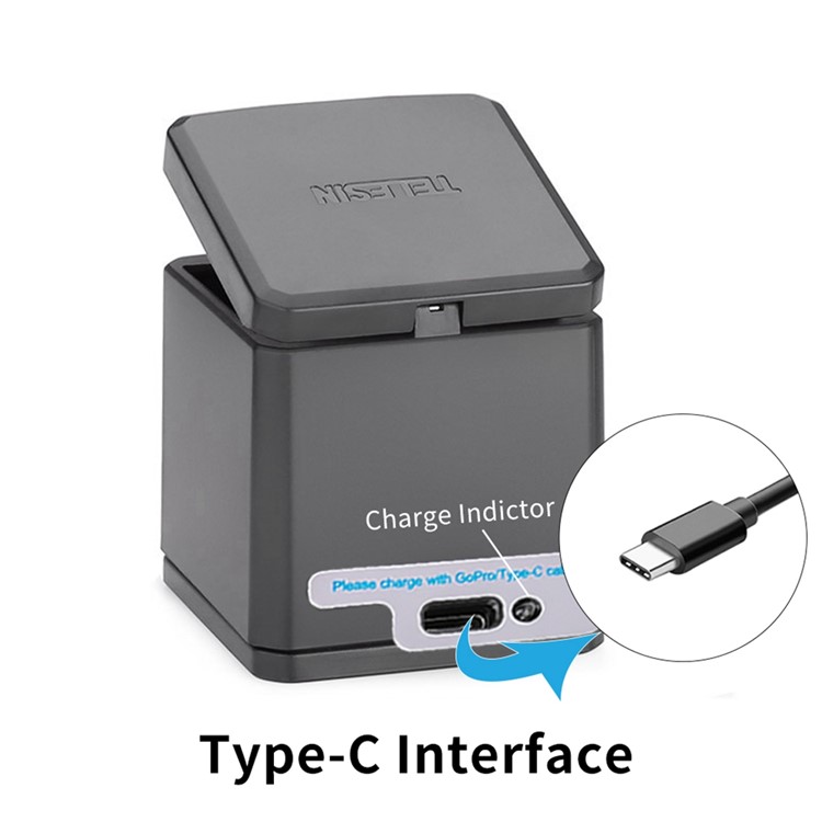 TELESIN Caja De Carga De Almacenamiento De Batería De 3 Ranuras Con 2 Paquetes De Batería Para Gopro Hero 7 Black / Hero 5/6 Cámara De Acción-11