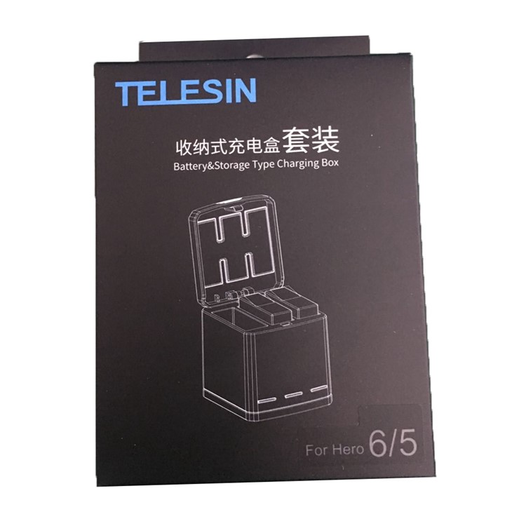 TELESIN Caja De Carga De Almacenamiento De Batería De 3 Ranuras Con 2 Paquetes De Batería Para Gopro Hero 7 Black / Hero 5/6 Cámara De Acción-13