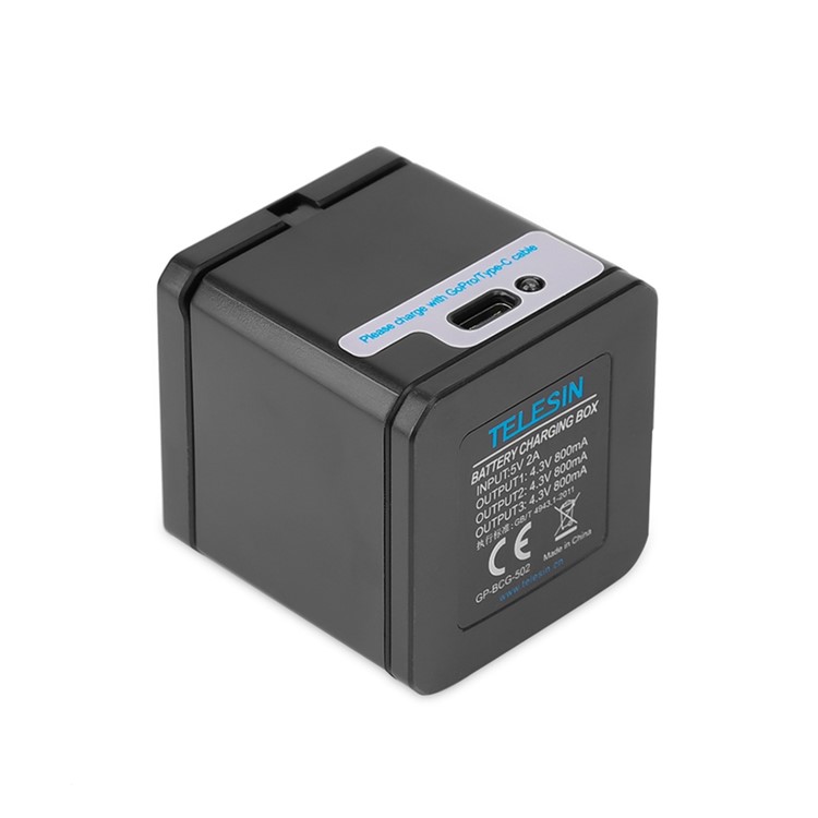 TELESIN Caja De Carga De Almacenamiento De Batería De 3 Ranuras Con 2 Paquetes De Batería Para Gopro Hero 7 Black / Hero 5/6 Cámara De Acción-9