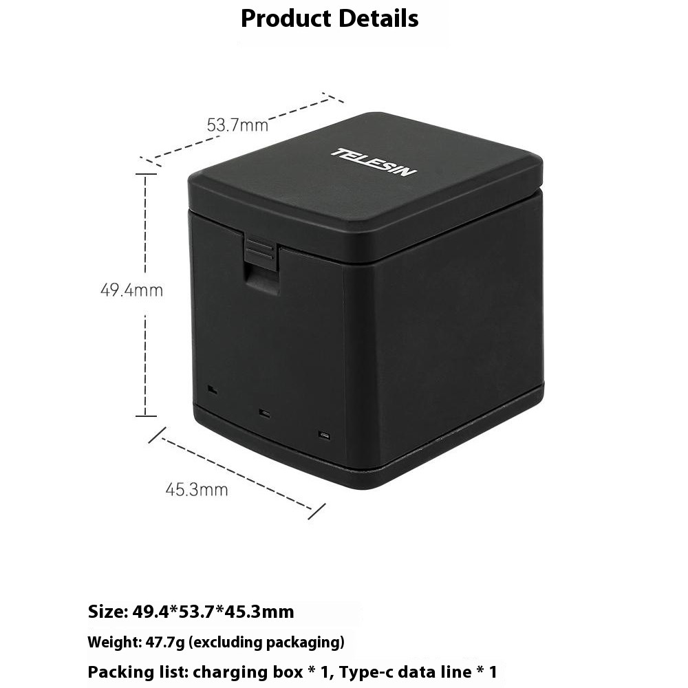 At762 Telesin 3-Canais Carregador De Bateria 3 Slots Charging Dock Bateria Caso De Transporte Para GOPRO HERO 5/6