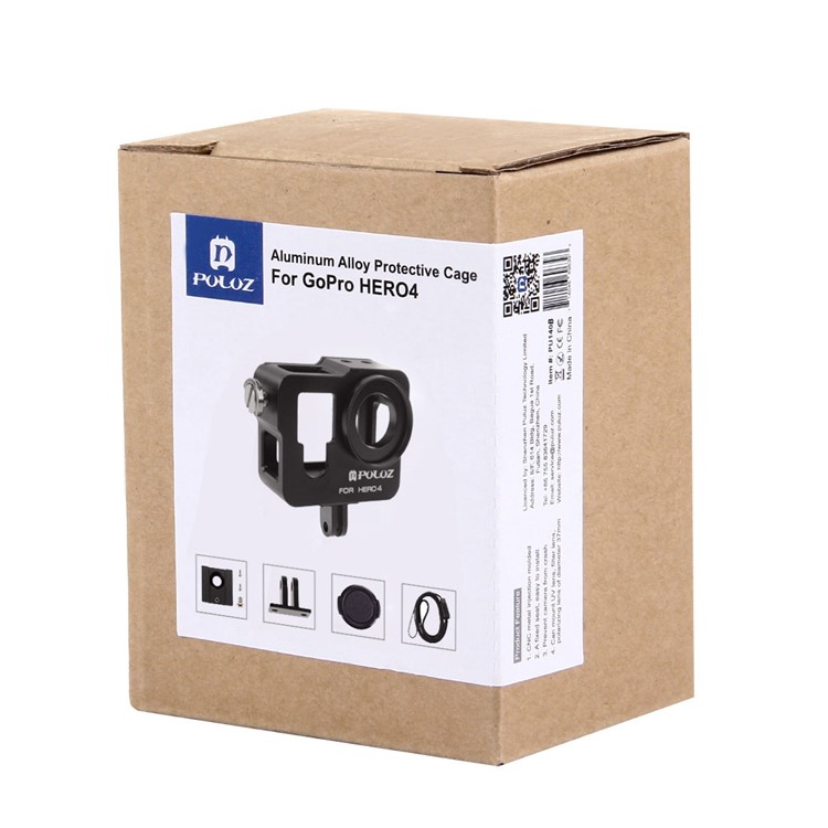 PULUZ PU140 Carcaça Shell Liga De Alumínio Câmera De Proteção Gaiola Com Frame UV Lens Filter Cap Para Gopro HERO4 - Preto-11