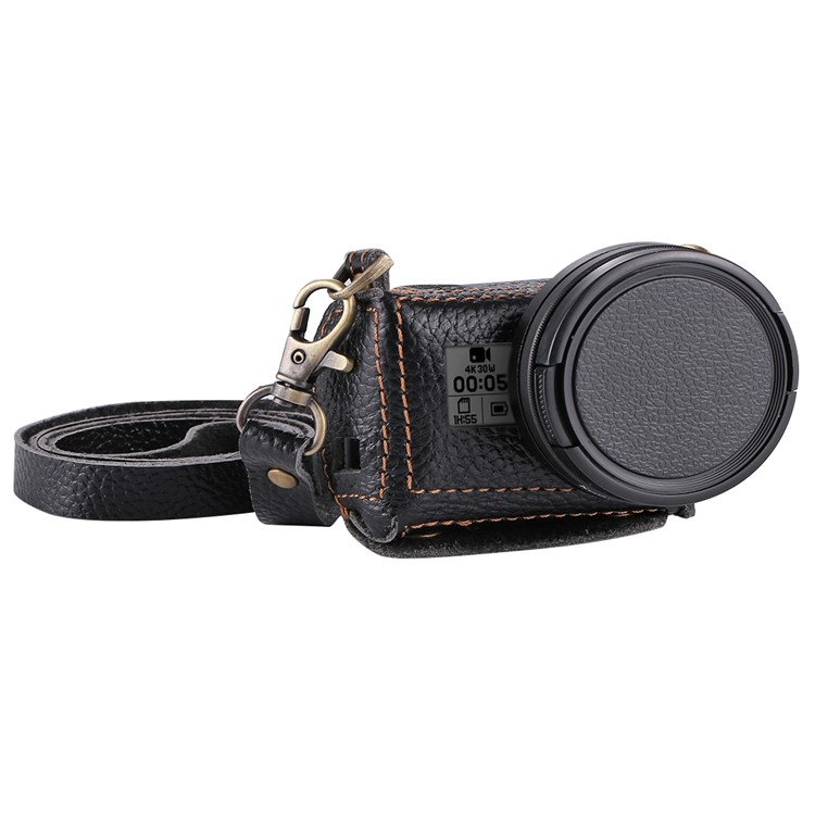 PULUZ PU305 Genuína Capa Protetora De Couro Tampa Da Caixa Cinta De Montagem No Peito Com 52mm Filtro De Lente UV Para Gopro HERO5 - Preto-2